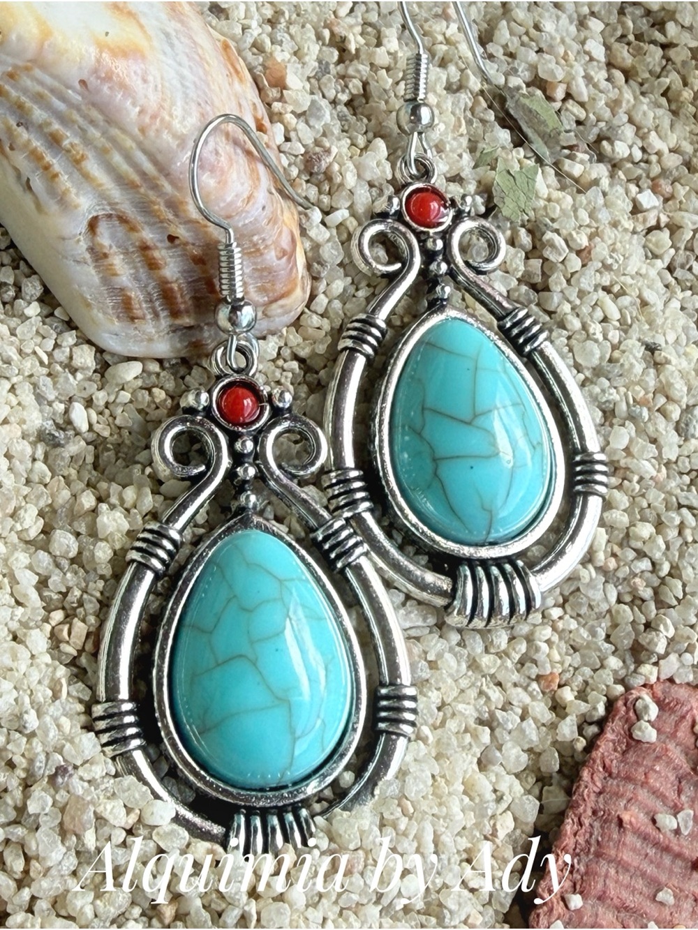 Alquimia Turquoise Teardrop Earrings with Red Accent